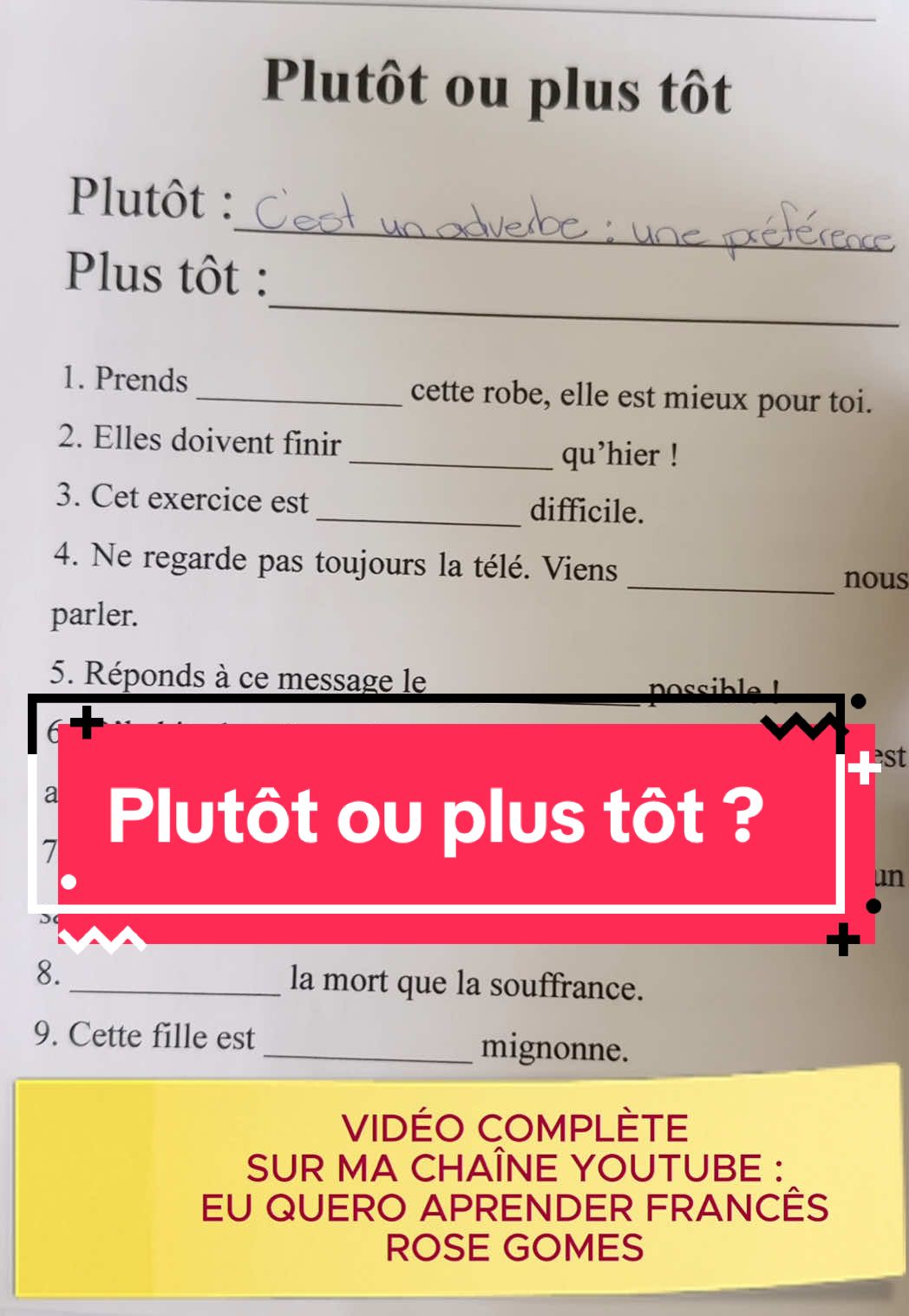 A post by @euqueroaprenderfrances on TikTok caption: Plutôt ou plus tôt ? ls se prononcent presque pareil, mais leur sens est très différent ! Aujourd’hui, on va lever le voile sur deux expressions qui font souvent douter : “plutôt” et “plus tôt”. Vous êtes prêts ? C’est parti ! #tiktoklive #livehighlights #euqueroaprenderfrancês #rosegomes #apprendrelefrançais #français #learnfrench #learnontiktok #france #edutok #apprendresurtiktok #apprendre #ecole #bac #dnb #france 