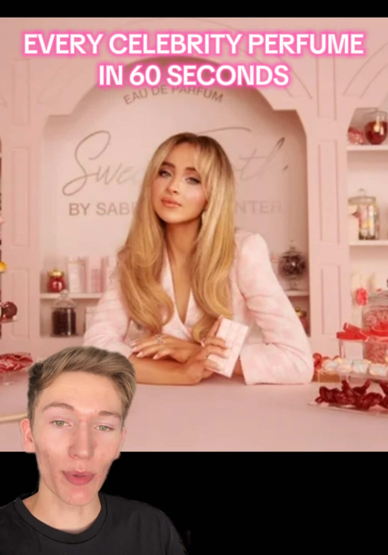 A post by @ashtongaler on TikTok caption: Every Celebrity Perfume in 60 Seconds  #sabrinacarpenter #khloekardashian #kyliejenner #kimkardashian #perfumefinds #fragrance #beauty #affordableperfume #colonge #kkw 