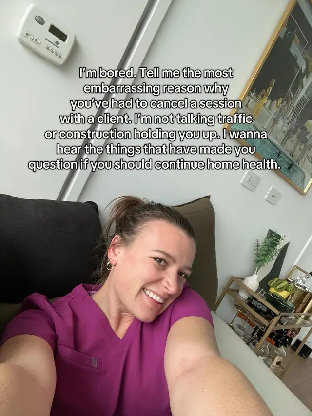 A post by @peds_slp on TikTok caption: I’ll go first. It was raining— I was getting toys out from the trunk of my car, shut it, and went to walk toward the sidewalk. I slipped in mud, flew backwards, fell flat on my butt, and the sensory bin I was taking into the session was launched into the air and spilled everywhere. I was COVERED in mud. Had to cancel to get new clothes and clean my car seats that were also covered in mud 🥲 #slp #homehealth #homehealthcare #workhumor #humor 
