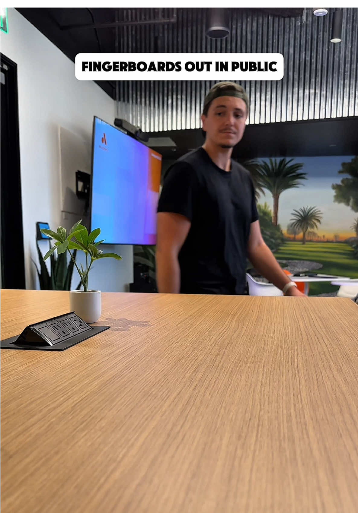 A post by @jakepfb on TikTok caption: We’re always looking for spots🤣🙏  #fingerboard #fingerboarding #fingerskate #pov 
