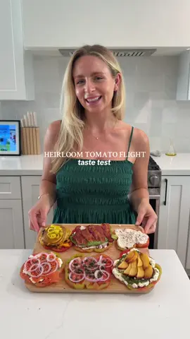 A post by @alessandrabrontsema on TikTok caption: Heirloom tomato flight 🍅 taste test! These were all reccs you guys gave me and they were all incredible. Let me know if I missed any 🫶🏼   #tomato #heirloomtomatoes #heirloomtomatoflight #foodflight #tastetest #appetizer #tomatoflight 