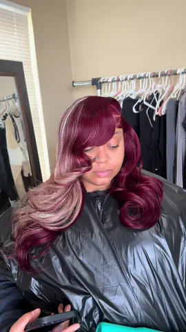 A post by @onnastyledit on TikTok caption: It’s giving strawberry shortcake realness 😍😍😍.. I love this color combo .. I’m obsessed with the half highlighted look.!!!!🥰😍 #quickweave #closure #closurequickweave #closurequickweaveinstall #red #redhair #blondehair #detroit #detroitstylist #sidepart #redclosure #layers #curls #highlights #blondehighlights #redhair #redbundles #redandblondehair 