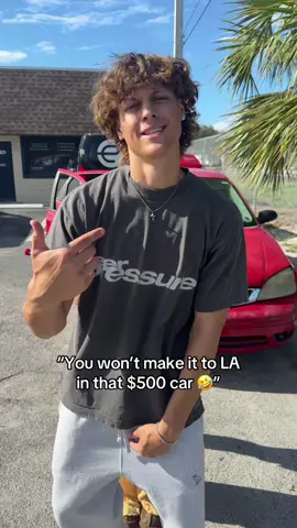 A post by @loganmicke on TikTok caption: Will the $500 car make it 3000 miles 😳😭