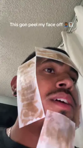 A post by @adrian_peru on TikTok caption: How long til I can take it off… it’s been 30 mins already ⁉️🙄🧖🏾‍♂️🧫 #Facemask #StickyMask #Maskpeel #Relaxation #Ouch #waxMask 