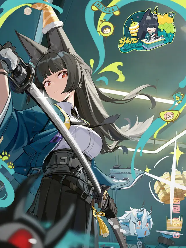 A post by @zenlesszonezero on TikTok caption: "This year too... I've completed the cut-the-cake-perfectly-in-a-single-slice training." "Whoa! Looks like one slice is bigger than the others!" "That's correct. That piece is specifically for you, Soukaku." "Wow! Thanks Chief! Can we make this form of training more popular in Division 6?!" #zzzero #zenlesszonezero #Miyabi