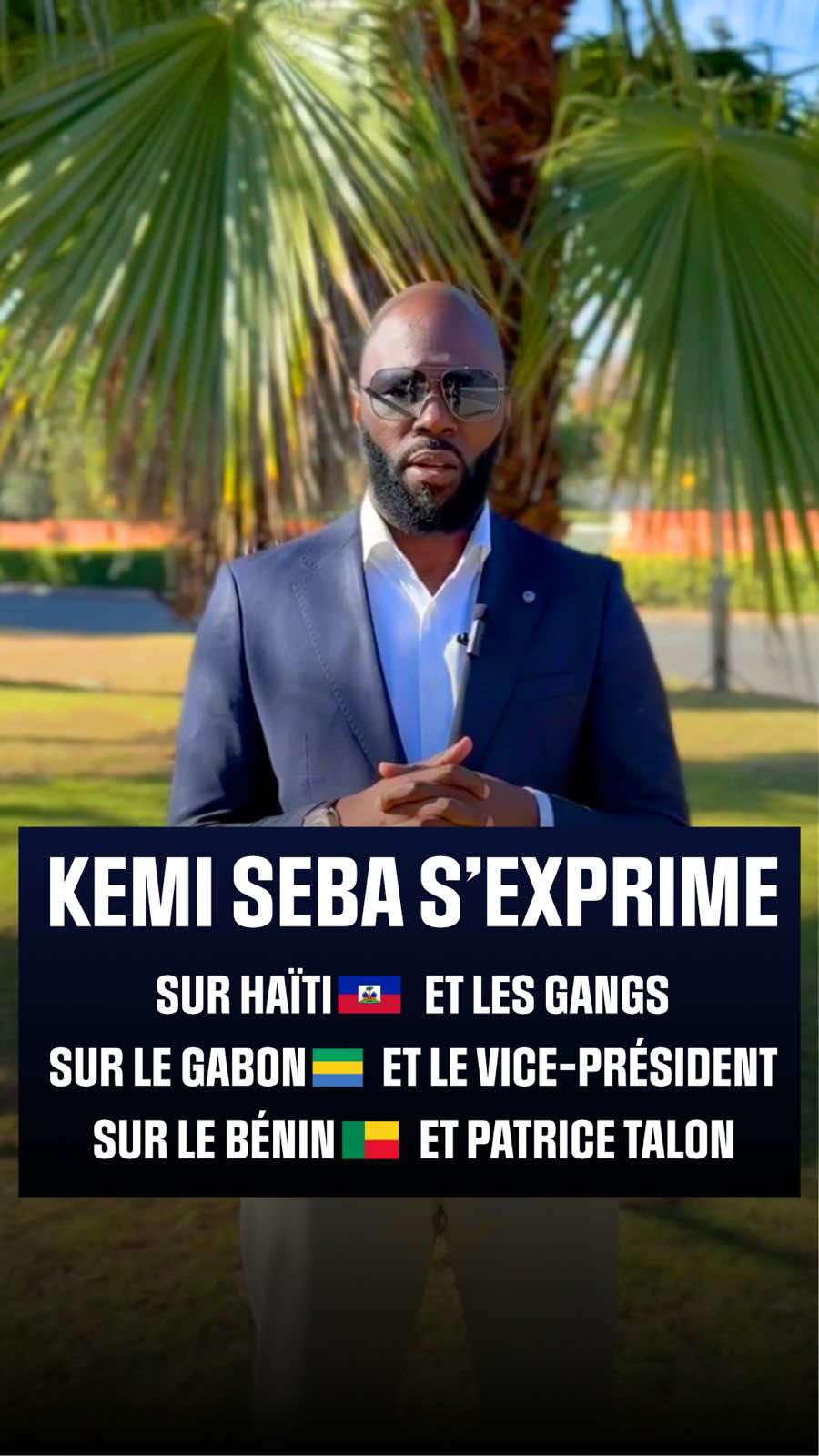 A post by @kemisebaofficial on TikTok caption: Kemi Seba s’exprime sur HAÏTI 🇭🇹, LE GABON 🇬🇦, LE BÉNIN 🇧🇯  Timeline: Haïti 🇭🇹 de 0min45 à 11min32 Gabon 🇬🇦 de 11min35 à 17min44 Bénin 🇧🇯 de 17min51 à 26min32 #kemisebaofficial  #haitiantiktok🇭🇹  #bénin🇧🇯  #gabontiktok🇬🇦 