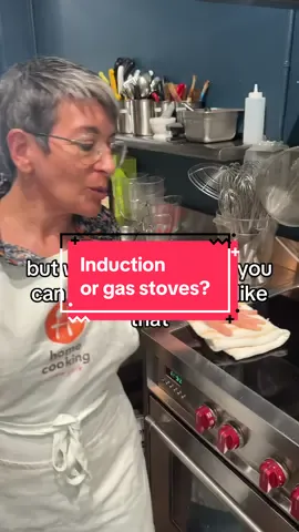 A post by @thechefsmartypants on TikTok caption: My thoughts on gas vs. induction ovens!  More thoughts and cooking tips on my Substack newsletter every week. Link in bio to become a subscriber!  #gas #oven #induction #cooking #cookingtips #cookingquestions @Bosch Home Appliances @Frigidaire @GE Appliances 