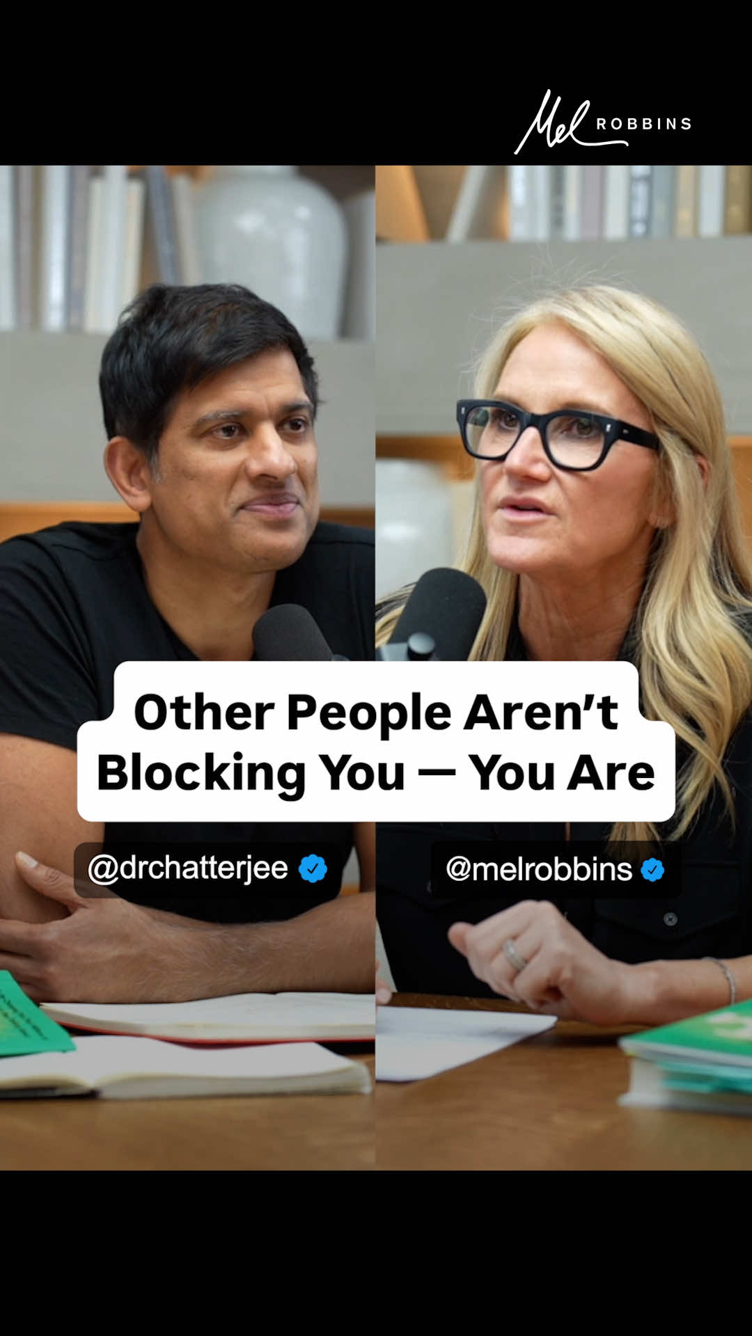 A post by @melrobbins on TikTok caption: The only person blocking you from the things you want is YOU. If you waste your energy being jealous or insecure because someone else has what you want, you'll never get it. Instead, focus on waking up every day and taking small steps towards your goals. Thank you @Dr Rangan Chatterjee for having me on this episode of Live Better, Feel More! Listen to the full episode now, 🎧 "How To Feel More In Control Of Life: A Revolutionary Approach to Stress, Relationships & Inner Peace with Mel Robbins." #melrobbins #drchatterjee #jealousy #goalsetting