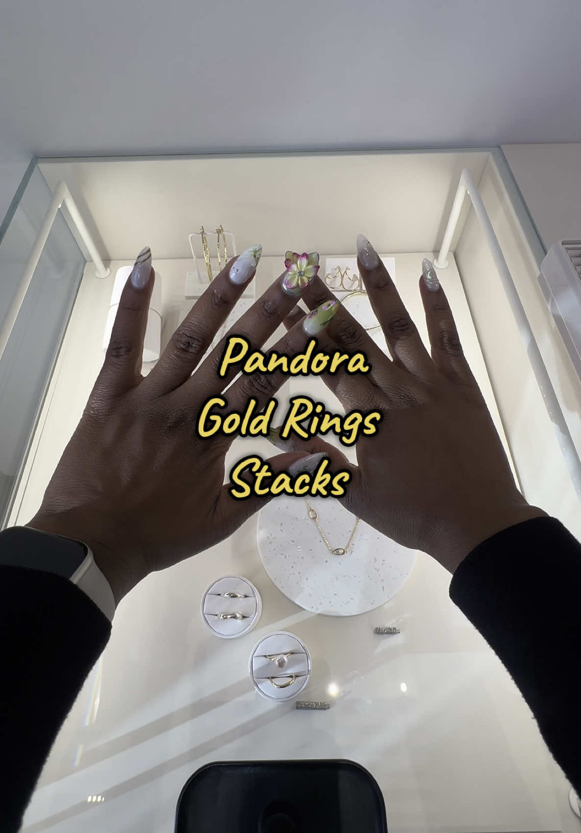 A post by @pandoralasvegas on TikTok caption: Pandora Gold Rings Stacks #pandorarings #pandoragold #pandoraringstack #pandora #goldrings #fyp #foryoupage 