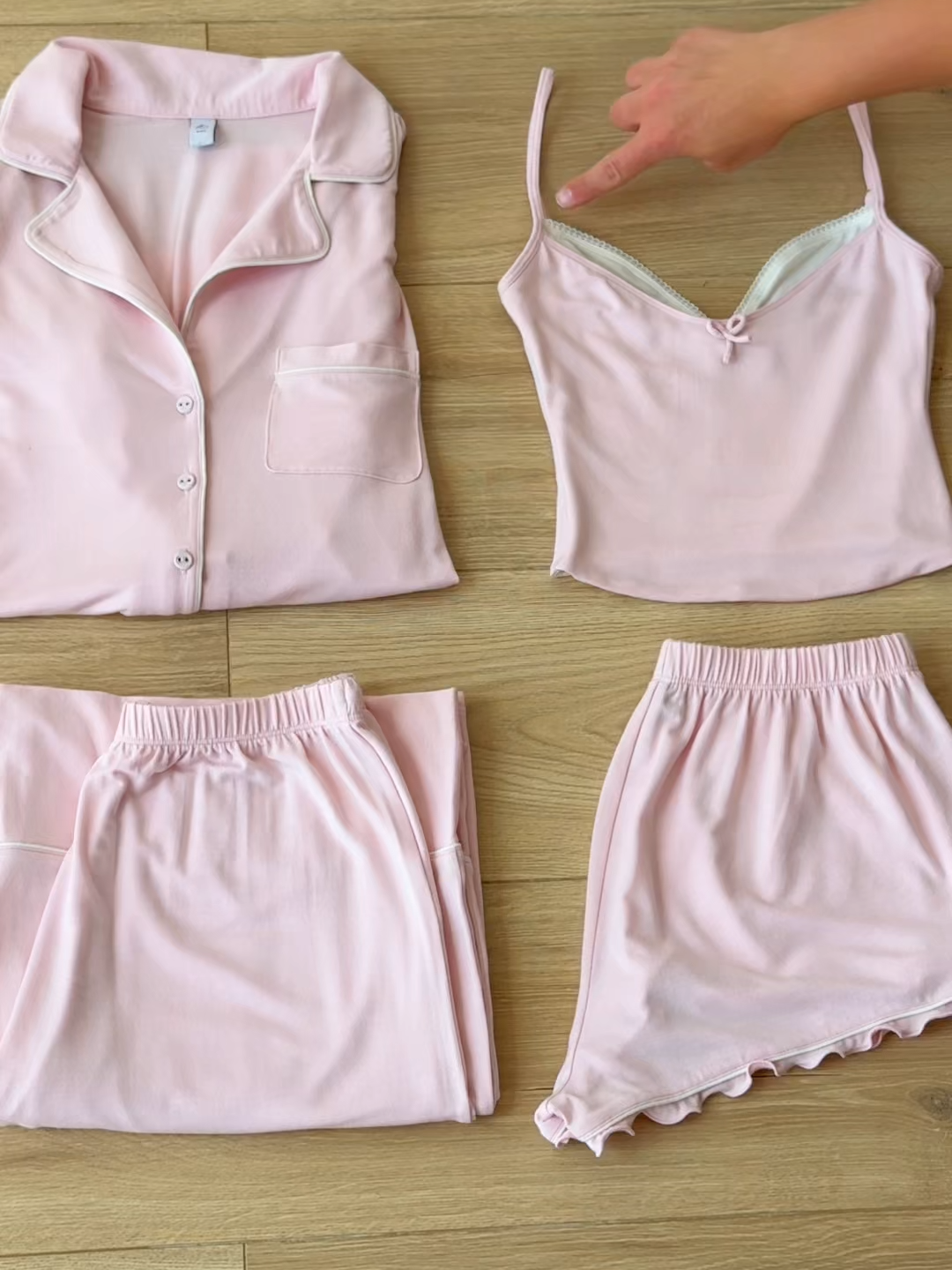 A post by @ohpolly on TikTok caption: Mood: lazy summer mornings in the cutest mix-and-match pieces.... 🎀 #ohpolly #eurosummer #softliving #spring #babypink #slowmorning #loungewear #outfitinspo #summerlooks