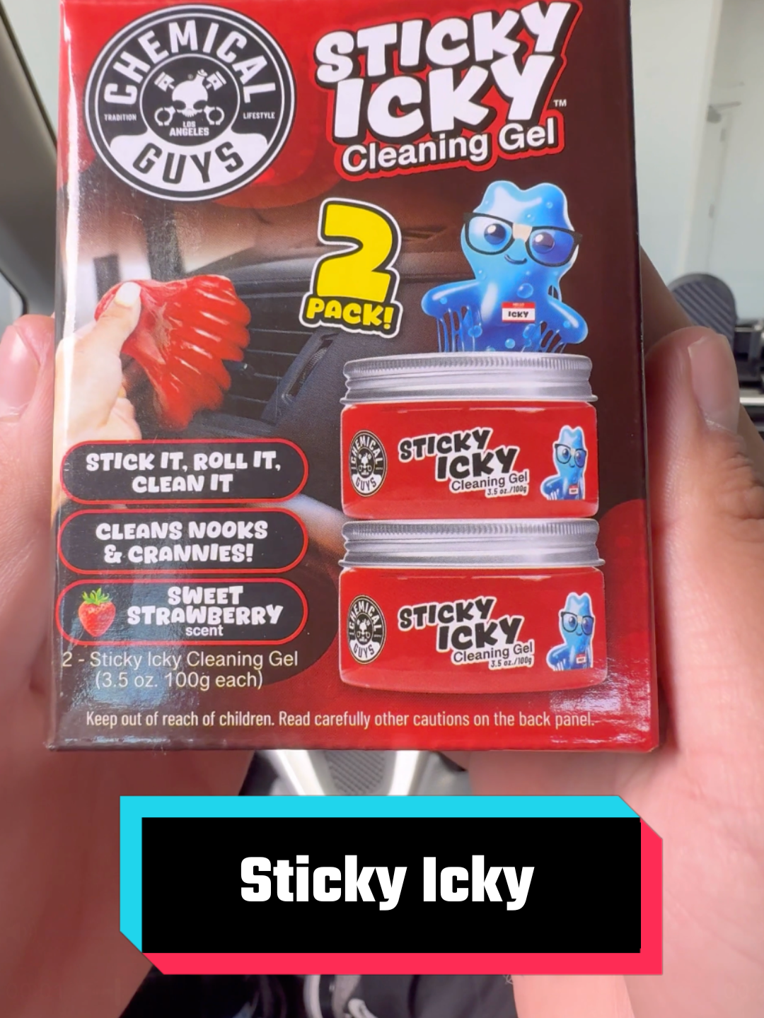 A post by @chemicalguys on TikTok caption: Deep clean in the tightest spots—dashboard, cupholders, vents—done. ✅🙌 #stickyicky #carcleaning #carcleaninggel #cleaninggel #cartok #CleanTok #satisfying #carsoftiktok #interiortips