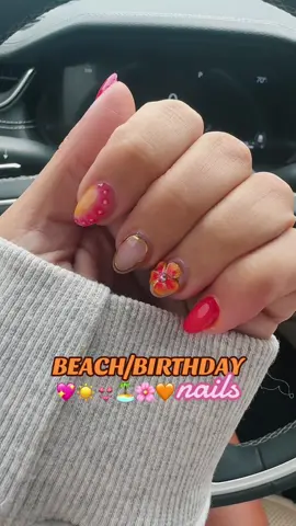 A post by @mirandaharness3 on TikTok caption: Bringing pink and orange back for the beach this year 💖🧡 #nailday #naiktransition #nailart #beachnails #beachnailinspo #pinkandorange #pinkandorangeaesthetics #pinkandorangenails #summernails #nailvlog #nailsbeforeandafter 