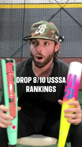 A post by @baseballbatbros on TikTok caption: USSSA Drop 8/10 Rankings for 2025/2026. #baseball #baseballtiktoks 