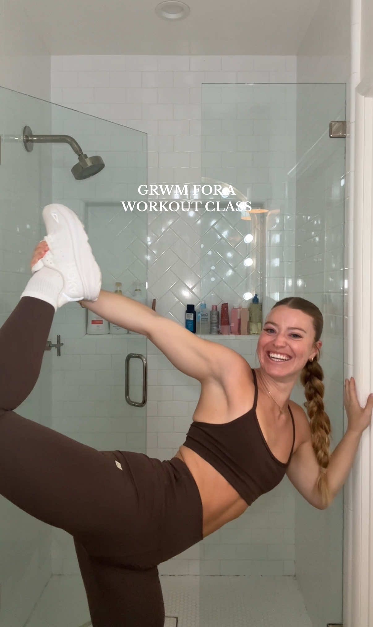 A post by @graciekramer8 on TikTok caption: Let’s get ready for a workout class🤭🏋🏼‍♀️ This is your sign to move that body🫶🏼 #workout #barrys #grwm #hair #tutorial #haircare #Fitness #active #routine 