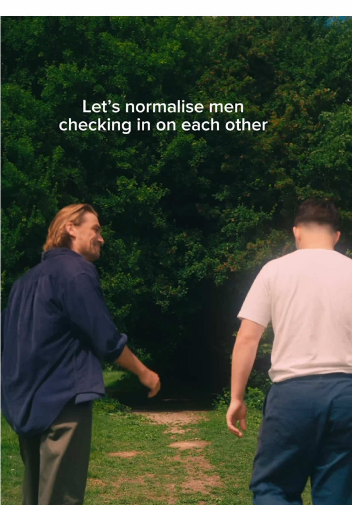 A post by @ on TikTok caption: Let’s normalise men checking in on each other 🙏🏼❤️ #MentalHealth #friendship 