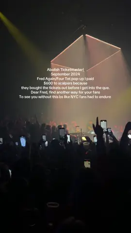 A post by @itsloganmarie on TikTok caption: Ticketmaster continues to create chaos for true fans who want concert tickets at a fair rate. @Fredagainagain please consider something else for your shows. ILY but after seeing this happen again in NYC there has got to be another way. #ticketmasterfail #fredagain #nyclife #fredagainagainagain 