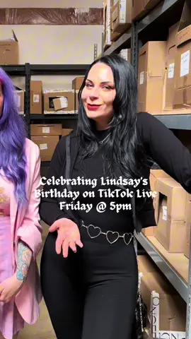 A post by @foxbloodshop on TikTok caption: Happy Birthday Boss! 🎉🎂 Help us celebrate @lindsayhearts birthday tomorrow at 5PM PST! 
