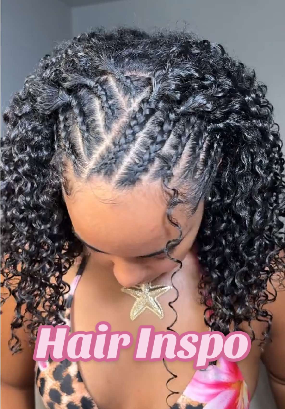 A post by @michixo__ on TikTok caption: Braided hairstyle inspo 🐅🌺 @BounceCurl leave in, EdgeLift brush @colorsandcare edge fixer @Rizos Curls mousse @Curlsmith US gel #curlygirl #braids #braidstyles #curlyhair #Summer #hairstyle #naturalhair #inspiration 