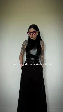 A post by @cejachel on TikTok caption: @Valleyeyewear never fails me with their glasses 👌 #ootd #darkacademia #darkaesthetic #corporategoth #minimalistgoth #whatiwore #moderngoth 