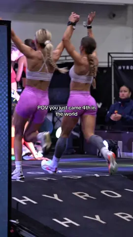 A post by @abbiedennisonfit on TikTok caption: 4th place in our very first pro doubles 🥹 #hyrox #hybridathlete #hyroxtraining #hyroxworlds 