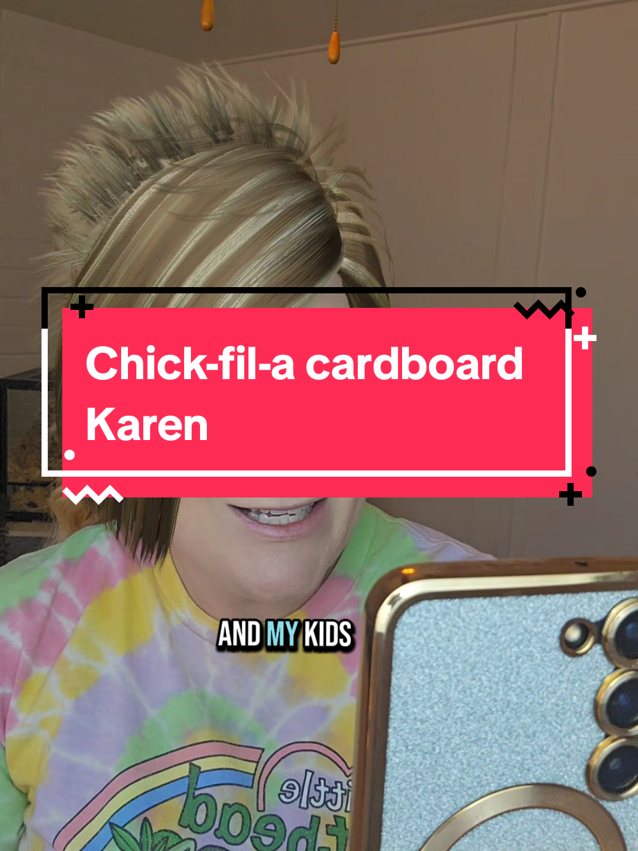 A post by @taylor_saurasrex on TikTok caption: You saw the orig Chick-fil-a cardboard Karen #skits #fyp #karens #chickfila #pov  #customerservice #customersbelike #customer #karensoftiktok 