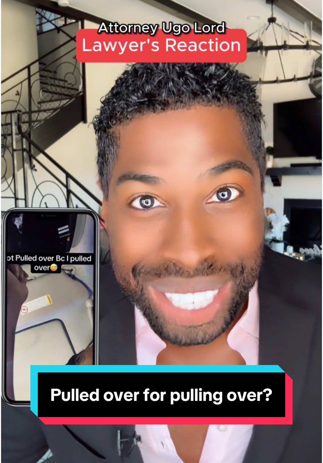 A post by @ugolord on TikTok caption: Replying to @Kong Pulled Over for… Pulling Over?! Is That Even Legal? Attorney #U#UgoLordeacts! ##lawyer#TikTokPartner #TikTokLearningCampaign #stitch with  @Buck Freaky 