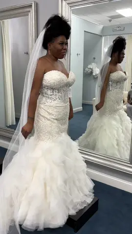 A post by @yo_thats_erica on TikTok caption: Which one ?? Dress 1-9! Let’s go Wedding Dress Shopping 👰🏾‍♀️ #thatmanandthemkids #momlife #2026bride