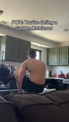 A post by @whenericmetseb on TikTok caption: The way his tone changed 😅😅   @Sebastian 🦀 @Eric Flick 🤴🏻 #fyp #couples #golden #retriever #boyfriend #lgbt🌈 #lgbt🏳️‍🌈 