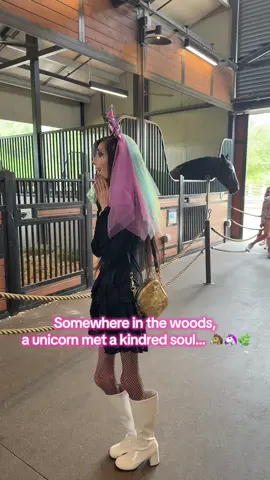 A post by @eugeniaxo on TikTok caption: A quiet moment of magic before goodbye… 🥹🌸 Somewhere in the woods, a unicorn met a kindred soul. 🐴🦄✨ I’ll never forget this day at Disney… Thank you Skylar for letting me be your friend 💖 #disney #disneyworld #unicornmagic #magicalmoments #dreamyaesthetic #horsesoftiktok #magickingdom #tricircledranch 