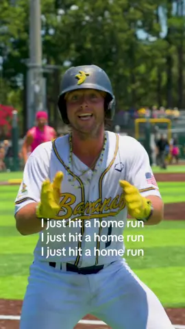 A post by @thesavbananas on TikTok caption: Okay but the bat flip is crazyyyyy @Bill LeRoy #savannahbananas #baseball #homerun #bananaball #baseballlife 