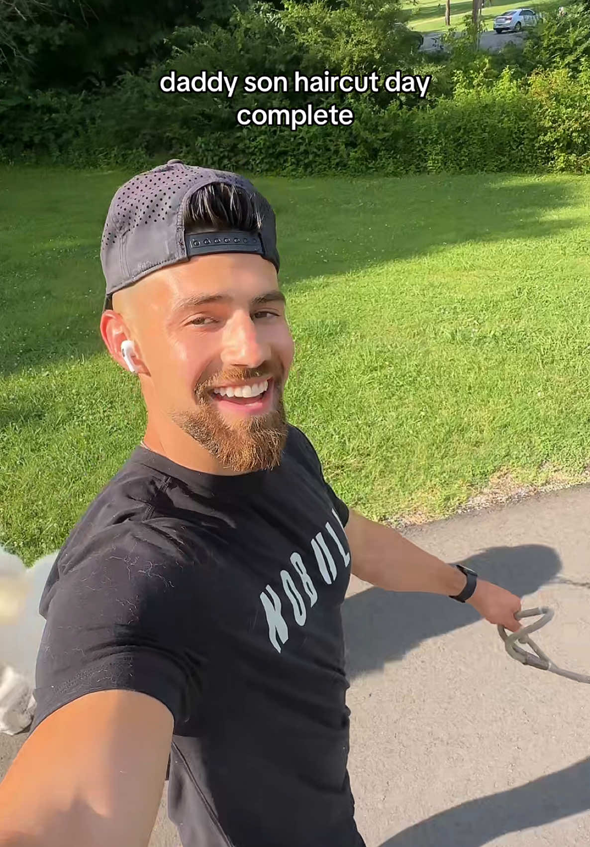 A post by @campayne5 on TikTok caption: Me & my son got haircuts.. whatcha think??🤠 #fyp #fypシ #relationship #transformation #haircut #dogdad 