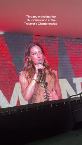 A post by @maryspacekate on TikTok caption: Golf and theater going hand in hand today. Spoke and sang at the Women’s event at #travelerschampionship — what a freaking blast