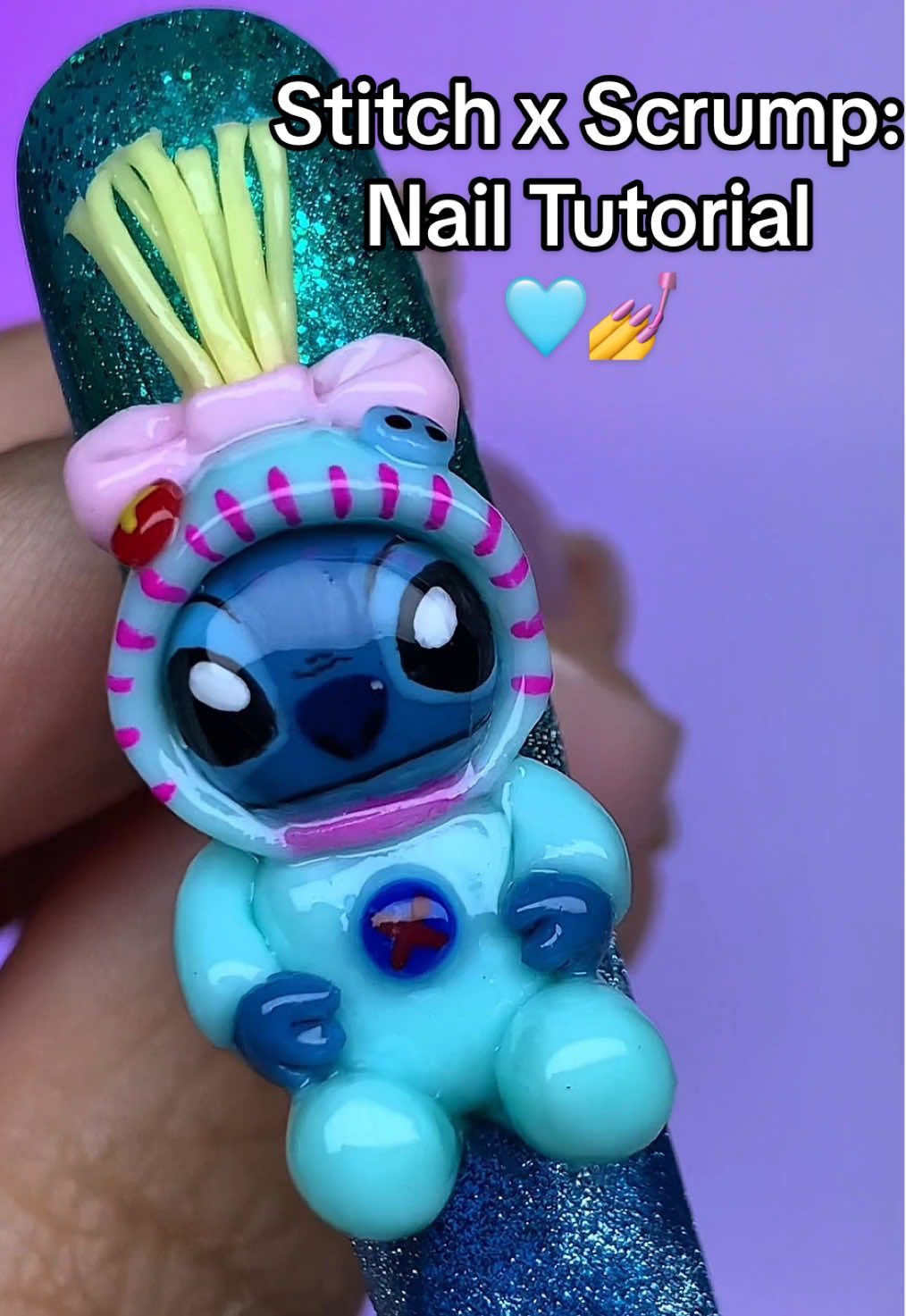 A post by @nailzbydevshop on TikTok caption: Who wants to try this fun nail tutorial of Stitch dressed up as Scrump?😍💙 We used our Trippy Gels and other NAILZBYDEV nail products to make this little cutie!🥹✨ Tag, duet, or stitch us if you do try this adorable step-by-step out!🥰 We might do a tutorial of Scrump dressed up as Stitch next!🥺 Let us know in the comments if you want to see it!🩵 #nails #nailart #nailtutorial #stitch #stitchnails #scrump #3dnails #disneynails #nailzbydevshop #cateye 