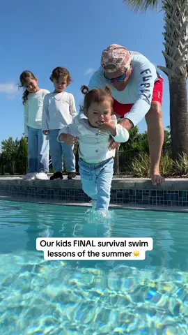 A post by @thecarlinfamily on TikTok caption: Couldn’t have asked for a better instructor for the kiddos. So so proud of all of them! We’re all ready to have a blast for the summer time☀️🏖️🫶🏼🤍 #thecarlins #isr #survivalswim #babyswimming #swimming #pool #drowningprevention #cutebaby #siblings #viral #trending #4u 