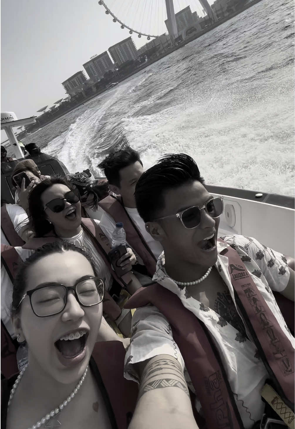 A post by @marcdanielbernardo on TikTok caption: SOBRANG BILIS NG SPEEDBOAT!!! 🌊😎 @theblackboats #MarcDanielBernardo #Lynni #LYNNIxDANIEL #TheBlackBoatsDubai 