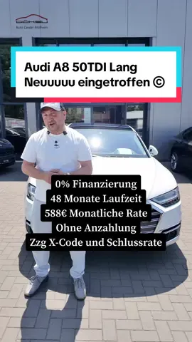 A post by @autocentermulheimgoksu on TikTok caption: Audi A8 50TDI Lang Neuuuuu eingetroffen © #autocentermulheimgoksu #hayrullahgöksu #today #following #neueingetroffen #deutschland #neueingetroffen #sportcars 