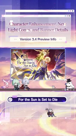 A post by @honkaistarrail_official on TikTok caption: Character Enhancement, New Light Cones, and Banner Details - Version 3.4 Special Program #HonkaiStarRail #StarRail