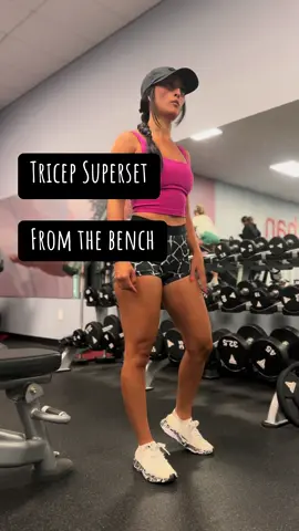 A post by @anaofit on TikTok caption: Tricep Superset - overhead tricep extensions straight into, - body weight tricep dips