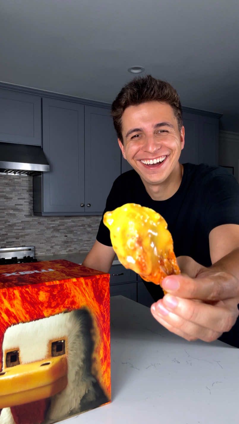 A post by @gabe on TikTok caption: I was sent LAVA CHICKEN from A Minecraft Movie 🍗🔥 #MaxPartner Huge thank you to @Max for celebrating the launch of A Minecraft Movie with me. Make sure to check it out now streaming on Max #aminecraftmovie #lavachicken #food #Foodie #challenge #jackblack #steve #unboxing