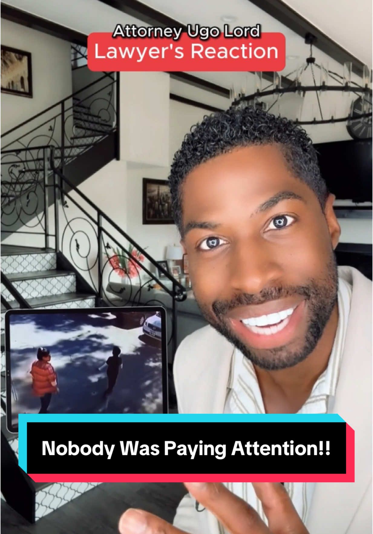 A post by @ugolord on TikTok caption: Child Struck in Parking Lot While Parents Weren’t Looking—Who Do You Think is Liable? Attorney #UgoLord reacts! #lawyer #TikTokPartner #TikTokLearningCampaign #lawyersoftiktok  