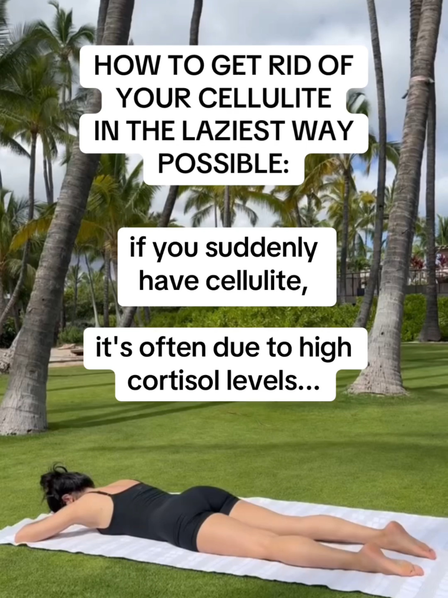 A post by @theworkoutwitch on TikTok caption: your cellulite is often a side effect of high cortisol - here's how to lower your cortisol levels to reduce the appearance of your cellulite 🥹 lower your cortisol in 90 days 🔗 on profile ✨ #traumarelease #stressrelease #cortisol #cortisollevels #hormoneimbalance #stressrelief