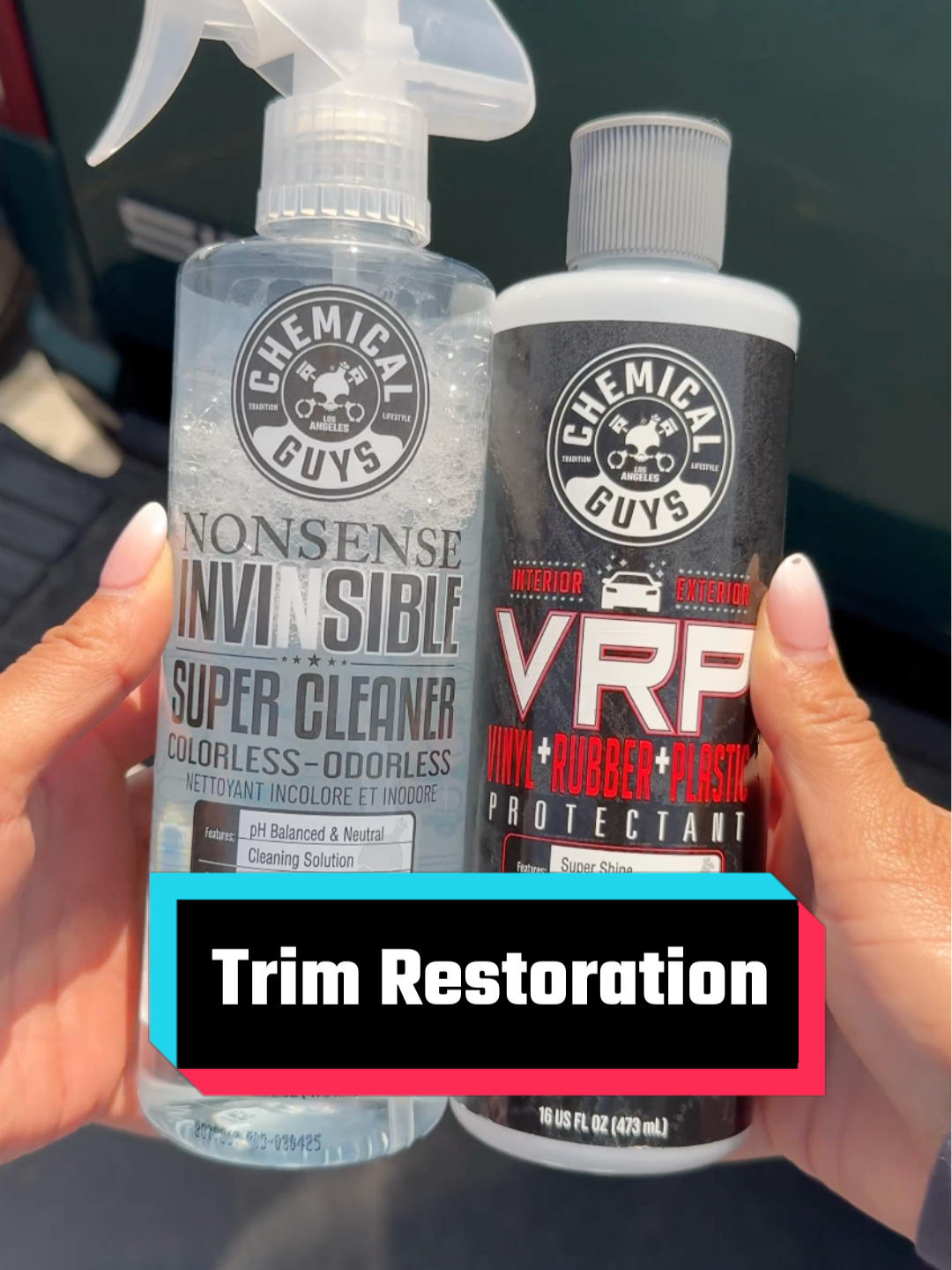 A post by @chemicalguys on TikTok caption: Nothing hits harder than a clean trim comeback 👊 #RestoreTheGlow #trim #trimrestoration #trim #restore #protect #carcleaning #carcleaninggel #CleanTok #cleantok101 #vrp #cartok #carsoftiktok #besthack