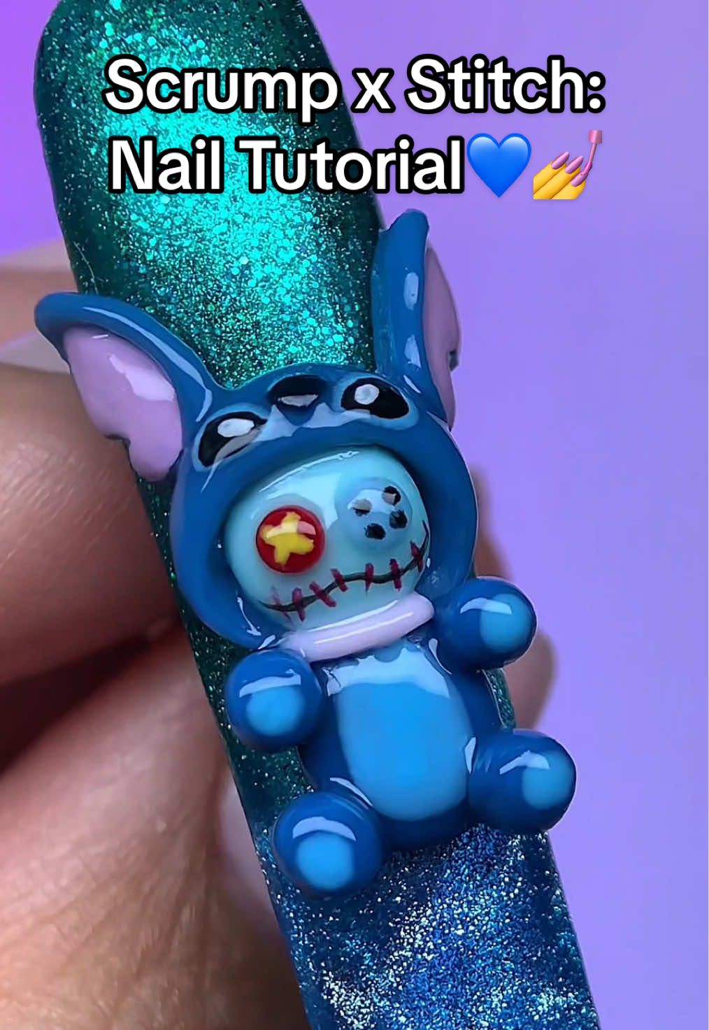 A post by @nailzbydevshop on TikTok caption: Isn't this Scrump dressed up as Stitch cute?🥺 We used our Trippy Gels and other NAILZBYDEV nail products to make this adorable nail tutorial!🩵 Who's going to try this fun step-by-step out?😍  What other characters do you want us to sculpt? Let us know in the comments!🥰✨ #nails #nailart #nailtutorial #Stitch #stitchnails #scrump #3dnails #disneynails #nailzbydevshop #cateye 