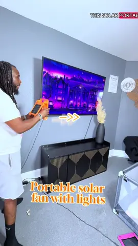 A post by @terrybree241 on TikTok caption: Im going to take this portable solar fan with me everywhere in this hot summer 🪭 #portablesolarfan #portablesolarfanlight #solarfan #campingfan #campingfanwithledlight 