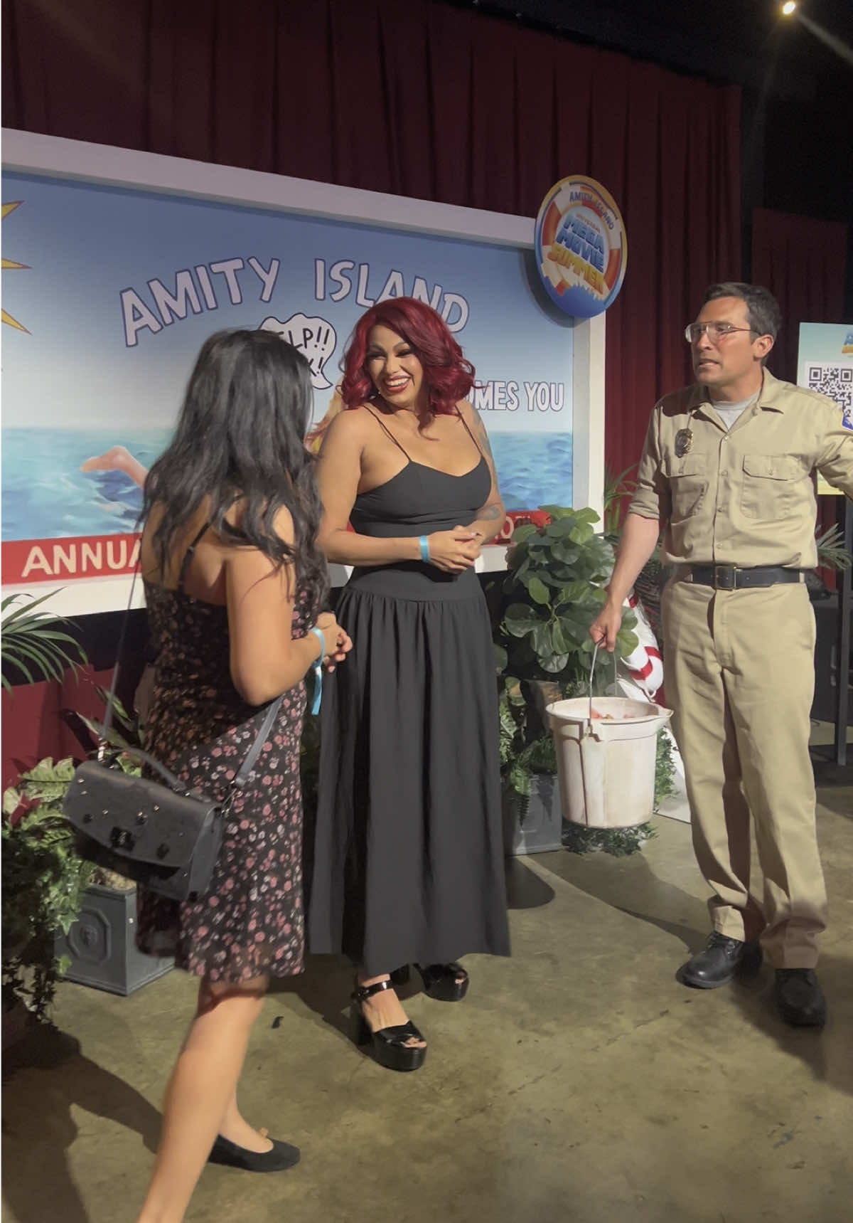 A post by @backstitchbruja on TikTok caption: Thank you @Alamo Drafthouse for hosting us for a special screening of Jaws. Cant believe it's been 50 years since its debut! This was so much fun and a great way to celebrate Summerween @VAMP @Steffany @Universal Pictures #jaws50 #universalstudios #summerween #horrormovies 