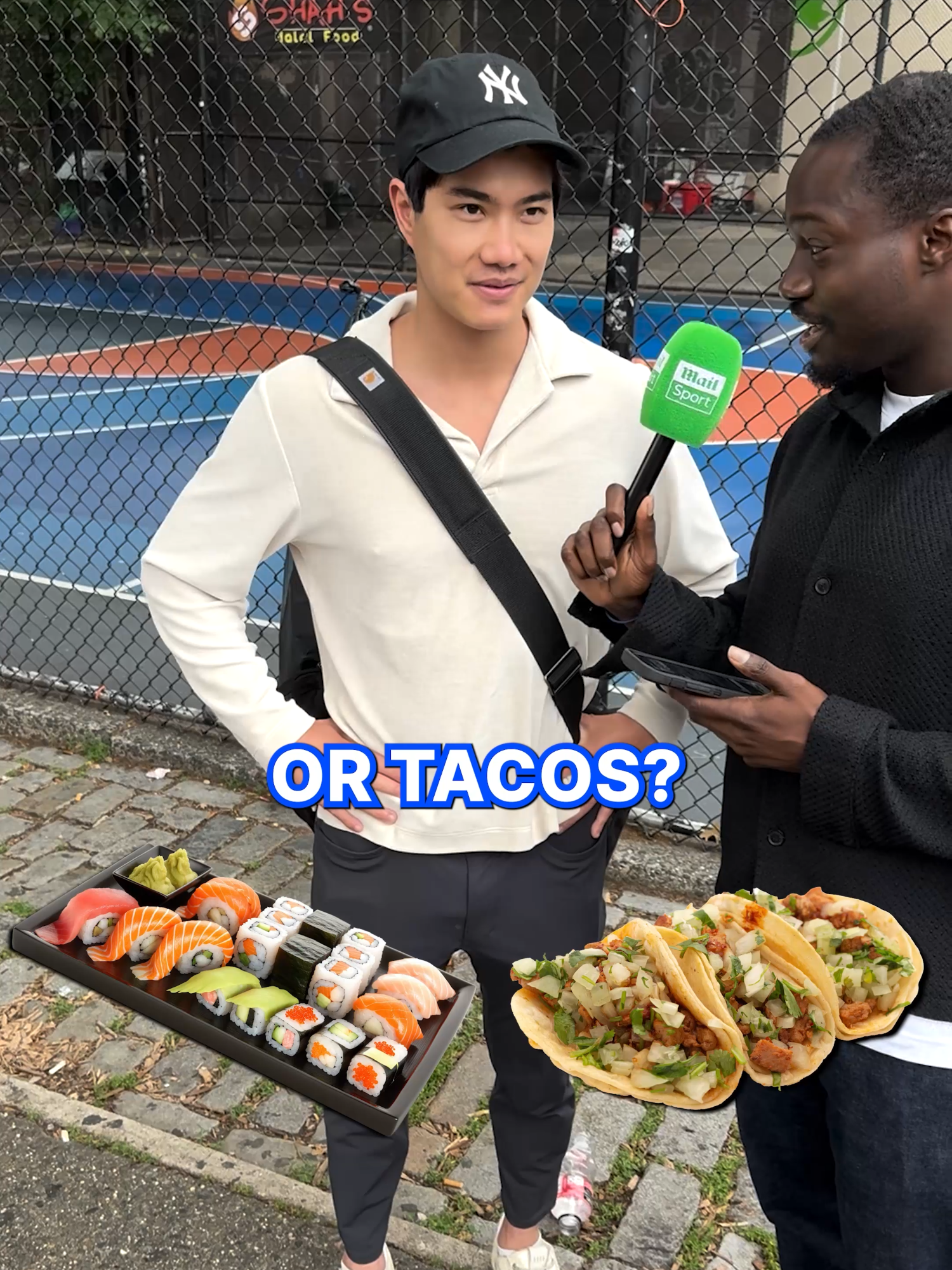 A post by @dailymail on TikTok caption: You're sitting court side and can get anything you want — what's the first you get delivered with Uber Eats? 21+ only. Valid ID required. Available in select locations. #basketball #sports #ad