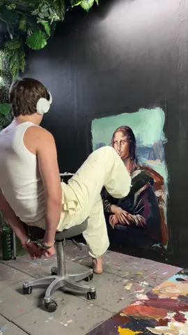 A post by @fenonart on TikTok caption: • @thejensendean Mona Lisa painted with only my toes 🦶@thejensendean #Art #antiart #portrait #monalisa #davinci #funnyart #paintings