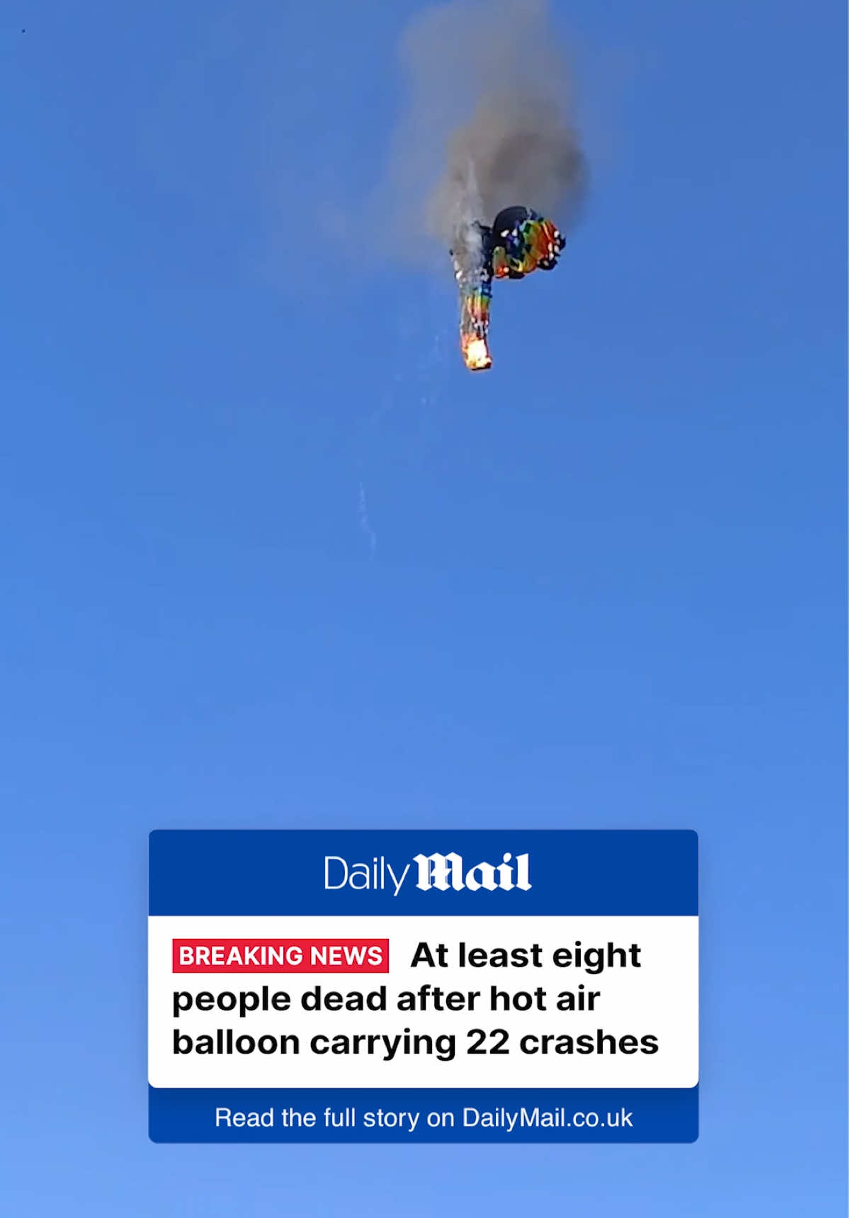 A post by @dailymail on TikTok caption: At least eight people have died after a hot air balloon burst into flames and plunged to the ground in Brazil - as it is claimed two miraculously survived. The horrifying crash happened in the country's southern state of Santa Catarina. Tap the link for the full story on DailyMail.com. Link in bio.  #news #breakingnews #brazil #hotairballoon 