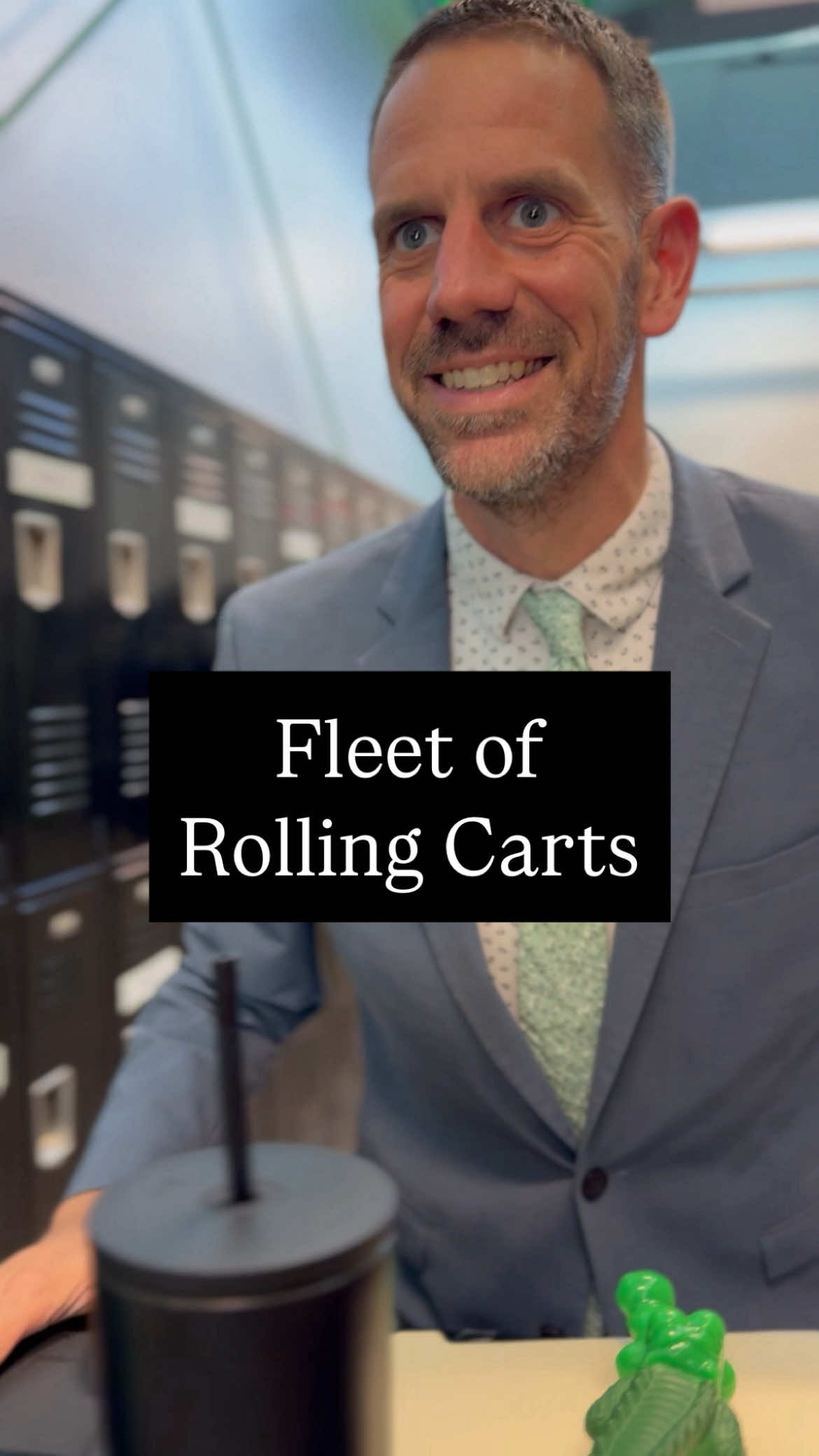 A post by @principal_lamb on TikTok caption: Our administrative team ditched our offices for rolling carts.  What do you think of our strategy? #principalsoftiktok #teachers #fyp 
