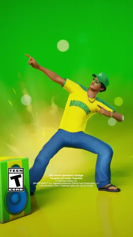 A post by @fortnite on TikTok caption: Sing it with us: “FESTA NO BRASIL!” 🗣️💥🇧🇷 Bring that big Bruninho energy worldwide with the Bonde Do Brunão Emote, featuring music & moves by @Bruno Mars 
